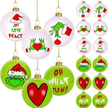 12PCS Grinch Christmas Balls 6 cm Ideal For Christmas Tree Decorations And Festive Events