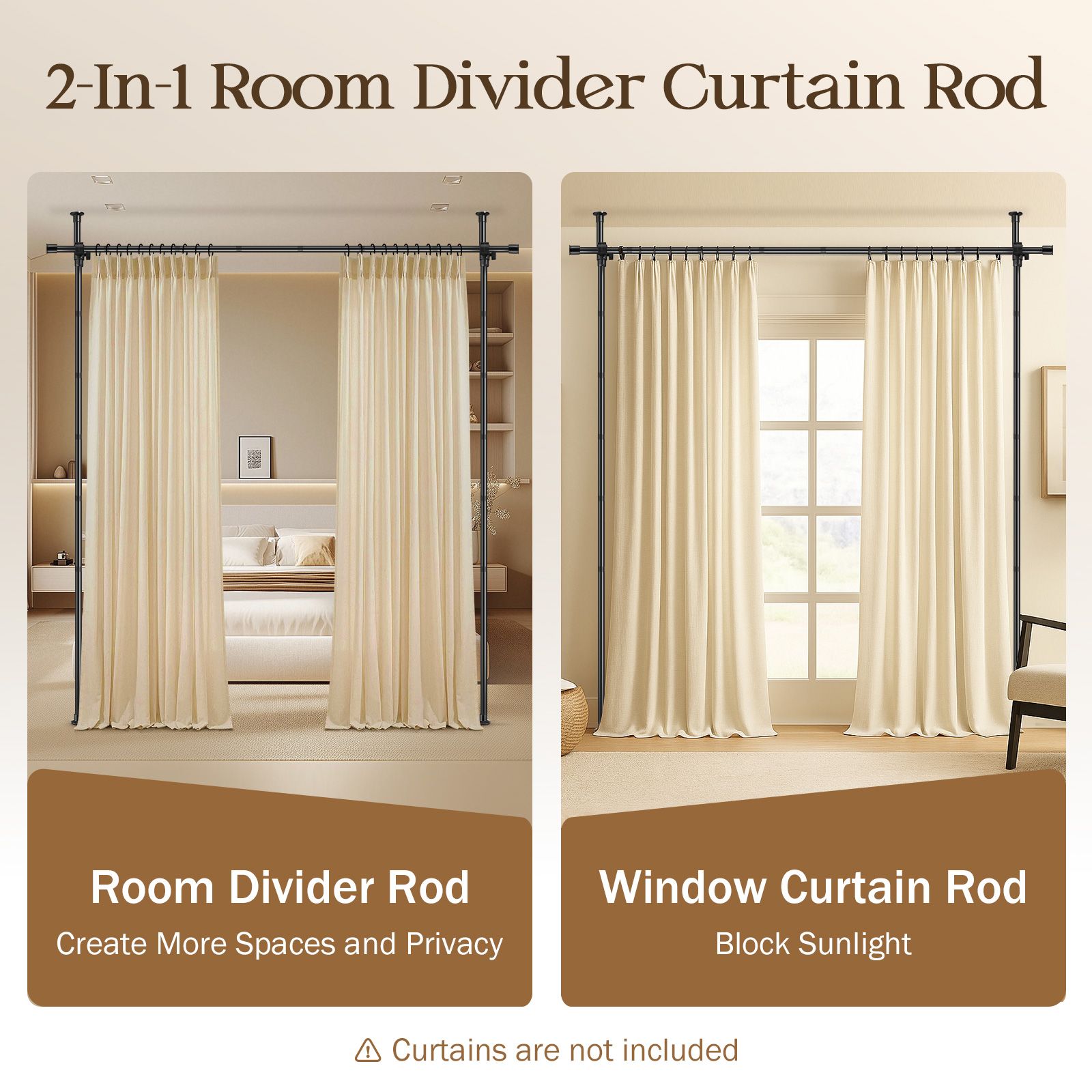 Room Divider Curtain Rod Separator No Drill Adjustable Tension Wall Space Partition Separation Freestanding Floor to Ceiling Stand Home Office Black