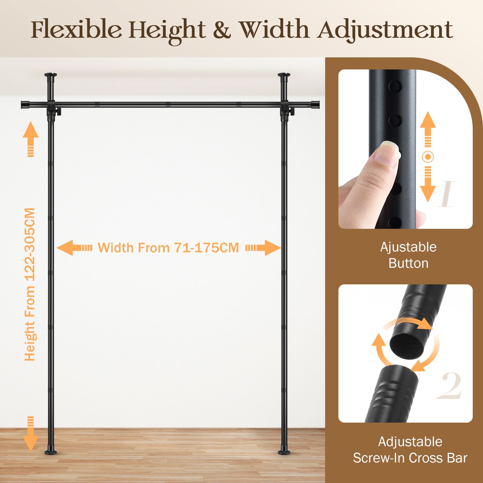 Room Divider Curtain Rod Separator No Drill Adjustable Tension Wall Space Partition Separation Freestanding Floor to Ceiling Stand Home Office Black