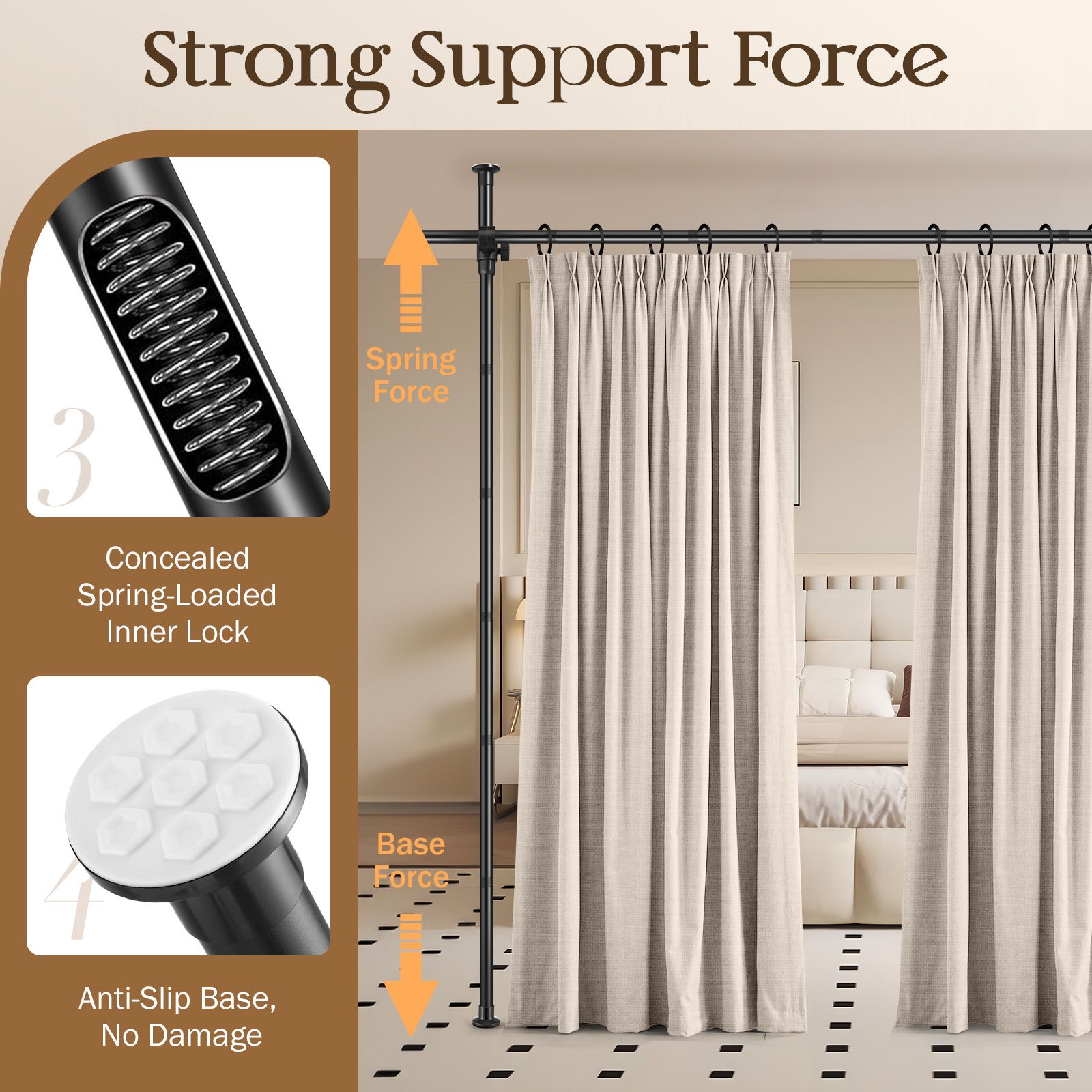 Room Divider Curtain Rod Separator No Drill Adjustable Tension Wall Space Partition Separation Freestanding Floor to Ceiling Stand Home Office Black