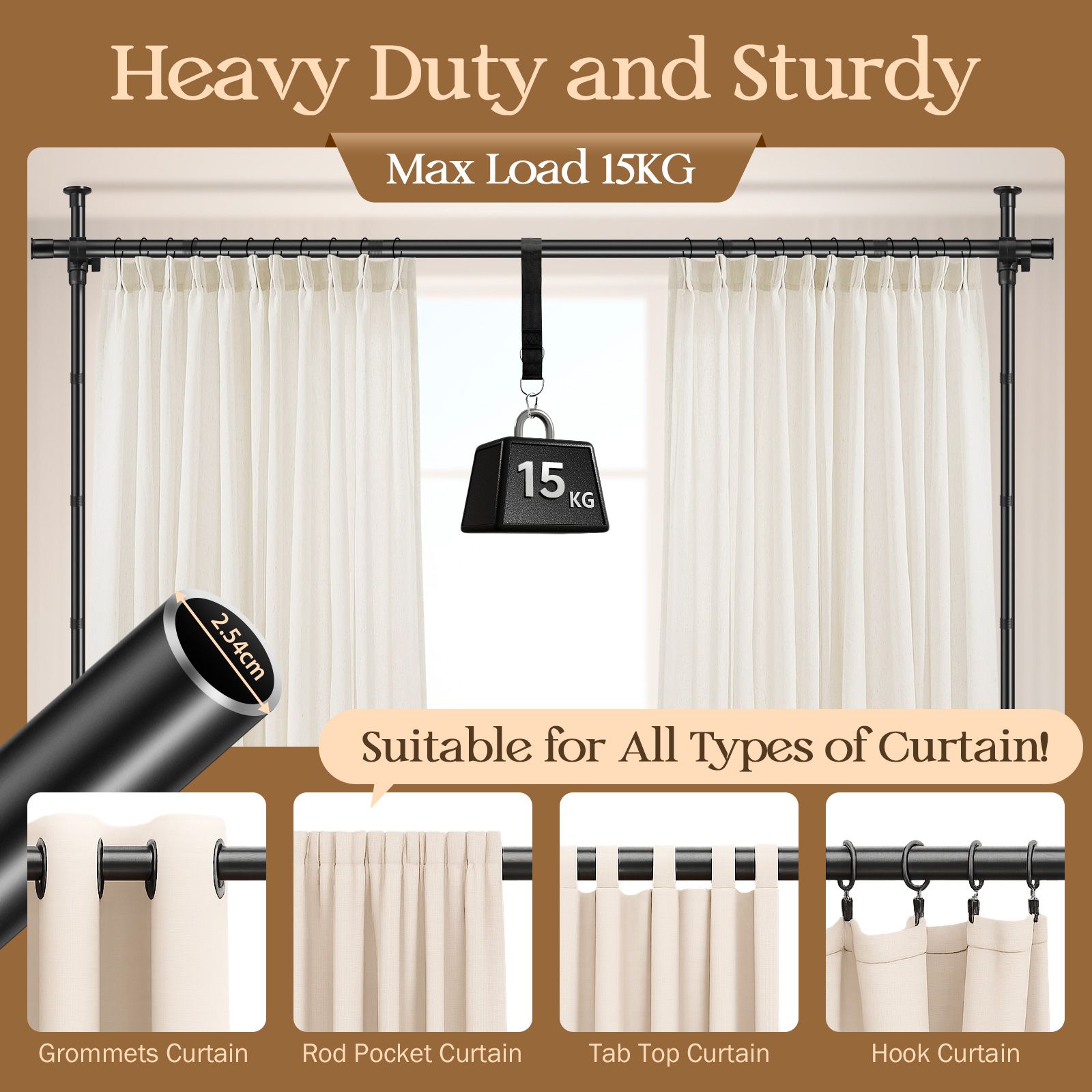 Room Divider Curtain Rod Separator No Drill Adjustable Tension Wall Space Partition Separation Freestanding Floor to Ceiling Stand Home Office Black