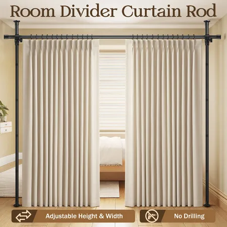Room Divider Curtain Rod Separator No Drill Adjustable Tension Wall Space Partition Separation Freestanding Floor to Ceiling Stand Home Office Black