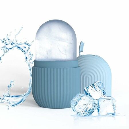 Ice Face Roller, Reusable Silicone Mold Face Massage Eye Facial Beauty Skin Care Tools Apply Ice for Shrink Pores, Blue
