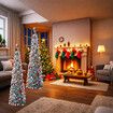 150cm Pop Up Christmas Tree,Collapsible Christmas Tinsel Tree Artificial Tree Christmas Decoration for Holiday Home Office Party Color Silver