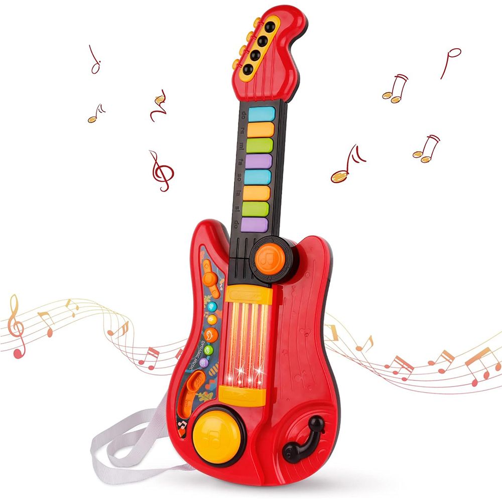 2 in 1 Musical Instruments Piano Toy Electric Guitars with Strap Music Toys for Boys Girls Gifts (Red)