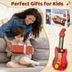 2 in 1 Musical Instruments Piano Toy Electric Guitars with Strap Music Toys for Boys Girls Gifts (Red)