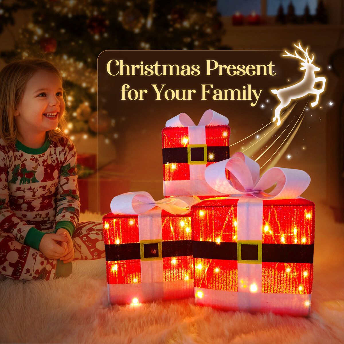 Christmas Lights LED Lighted Gift Boxes Tree Decorations Outdoor Indoor Light Up Presents Ornaments Warm White Fairy Lighting Wedding Holiday Garden