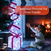 80 LED Christmas Lights Decorations 3D Lighted Gift Box Tower Xmas Tree Ornaments Outdoor Indoor Fairy Lighting Display Presents Warm White Stackable