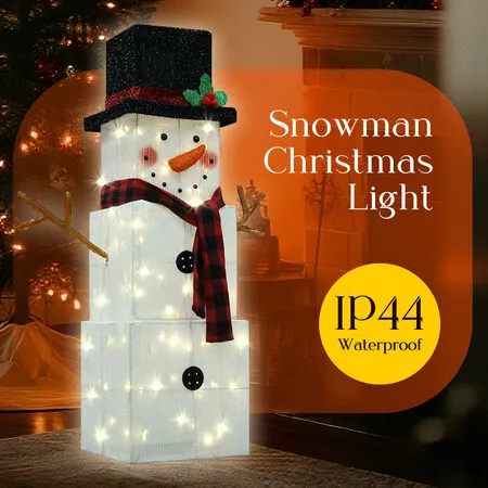 Christmas Lights Snowman Decorations 75 LED Strip Lighted Home Display Outdoor Xmas Holiday Garden House Ornaments Cold White Stackable Light Up Night