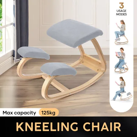 Ergonomic Kneeling Chair Office Home Desk Rocking Stool Comfortable Computer Better Posture Angled Knee Support Seat Muscles Back Stretch Wooden 125kg