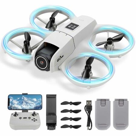 Quadcopter Shuttle Camera Drone One Key Launch Land 360 Flip Headless Mode Dual Cam Photo Video Face Gesture Track Gravity Sense Christmas Gift COL White