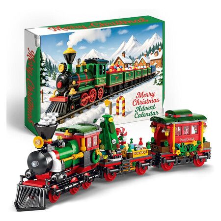 Train Advent Calendar 2025, 24 Day Christmas Countdown with Building Blocks Set, Holiday Decor New Year Gifts for Kids Teens Boys Girls