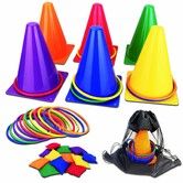 31PCS 3 in 1 Carnival Outdoor Games Combo Set for Kids,Soft Plastic Cones Bean Bags Ring Toss Game,Gift for Birthday Party/Xmas