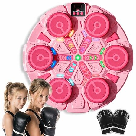 Music Boxing Machine,Bluetooth Wall Mounted Punching Pad with Gloves,Rhythm Lights Two-Player Battle Home Gym Equipment,Sport Toys Gifts