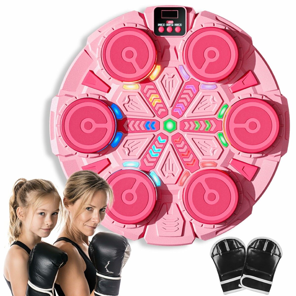 Music Boxing Machine,Bluetooth Wall Mounted Punching Pad with Gloves,Rhythm Lights Two-Player Battle Home Gym Equipment,Sport Toys Gifts