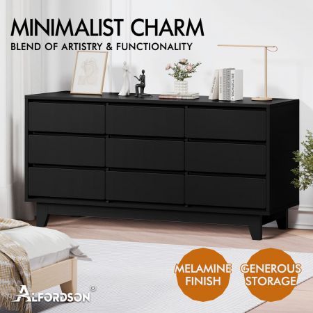 ALFORDSON 9 Chest of Drawers Minimalist Storage Cabinet Dresser Tallboy Black