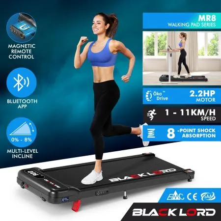 BLACK LORD Treadmill Electric Walking Pad Incline Home Gym Magnetic Remote Black