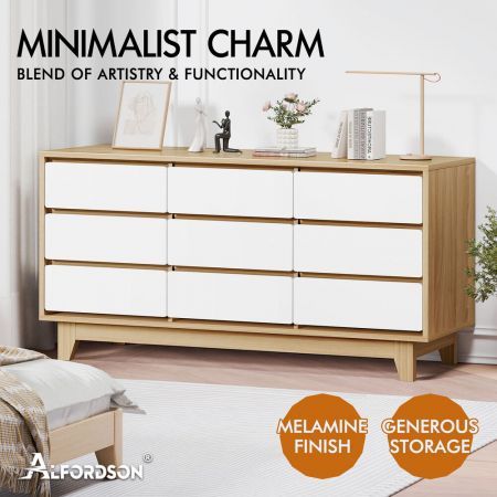ALFORDSON 9 Chest of Drawers Minimalist Storage Cabinet Dresser Tallboy White
