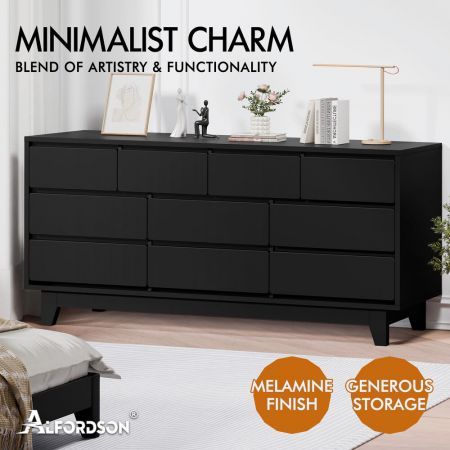 ALFORDSON 10 Chest of Drawers Minimalist Storage Cabinet Dresser Tallboy Black