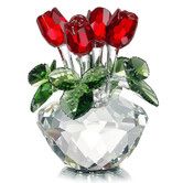 Red Rose Figurine Ornament Spring Bouquet Crystal Glass Flowers