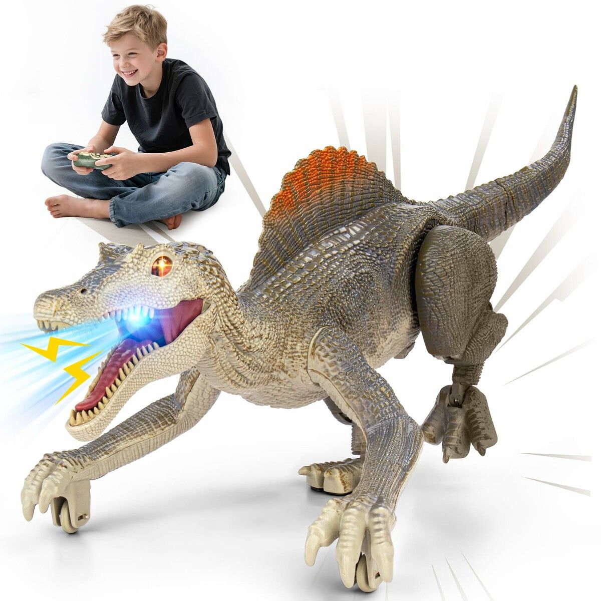 Realistic Remote Control Dino Toys,2.4GHZ,Walking,Rechargeable,3D Eyes Realistic Appearance,3 Sound Effects,Demo Function,Sturdy Jurassic Toy for Age3+