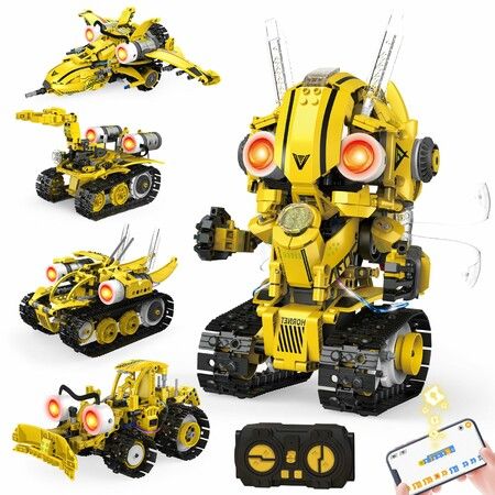 5-in-1 STEM Robot Building Kit Remote App Controlled Rechargeable Engineering Learning DIY Coding Toy, Educational Building Blocks Gift (673 PCS)