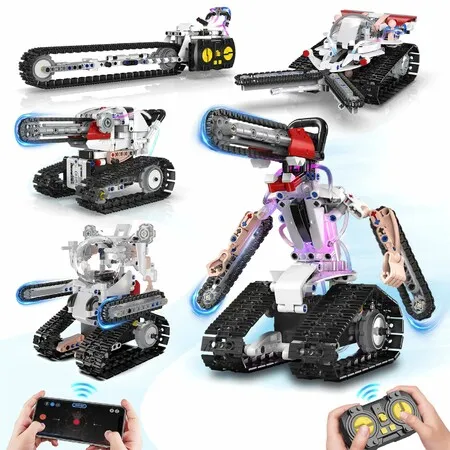 5 in 1 STEM RC Robot Building Kit, APP Remote Control Erector Set RC ...