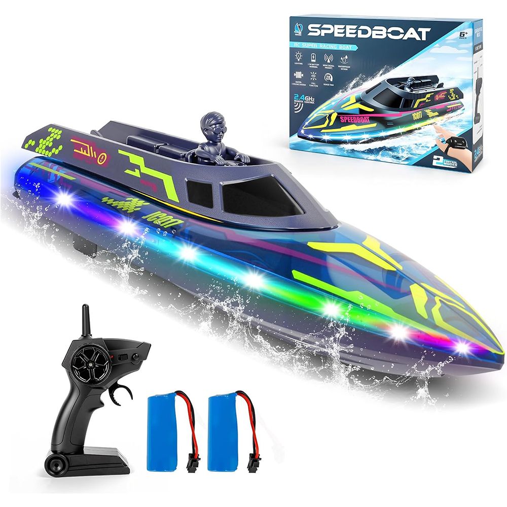 Self Righting Remote Control Boat Toys for Pools & Lakes, 2.4GHz Racing Boats with LED Light Gift Toys for Boys Girls