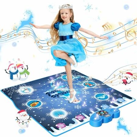 Dance Mat, Ice and Snow 6 Button Princess Dance Mat, Bluetooth Music Control, 13 Built in Music, 6 Game Modes, 3 to 10 Year Old Girl Gifts