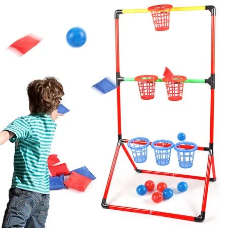 Backyard Lawn Games 3 In 1 Yard Pong 6  Basket Ladder Ball Bean Bag Toss Game Tailgate Basketball Hoop Shot Indoor Christmas Birthday Gift