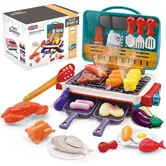 Cooking Simulator Toy with Color Changing Accessories, 31 PCS Fun BBQ Kit Gourmet Cooking Box Toys for Boys Girls Age 3 to 8, Blue