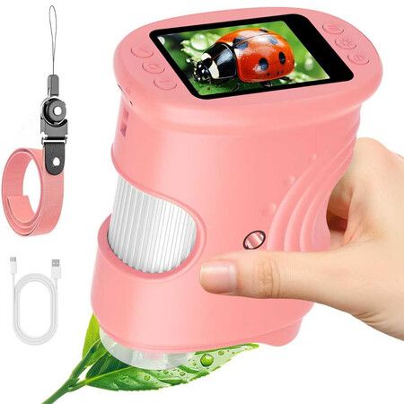 1000X Handheld Digital Microscope, Pocket Microscope with 2.0 inch IPS Screen for Boys Girls Age 3 to 12, Pink