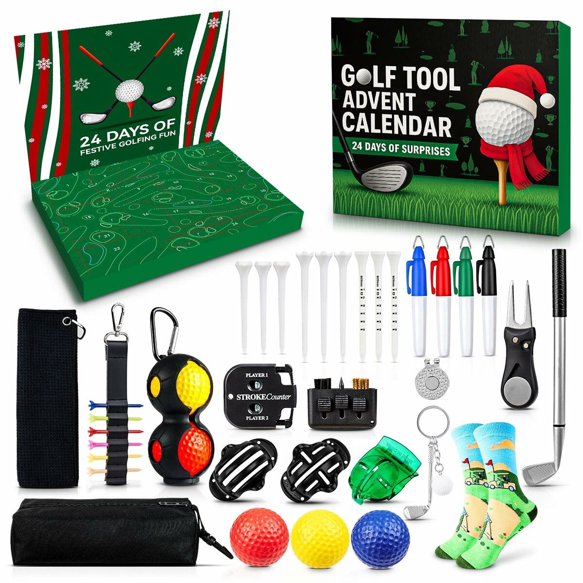 Golf Advent Calendar 2025 24 Days Countdown 24PCS Accessories Tees Balls Markers Tool Gift Set Christmas Birthday Present Dad Husband Golfer