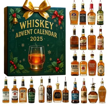 Whiskey Tasting Advent Calendar 24 Premium Miniature Craft Bourbon Scotch Rum Set Holiday Countdown Birthday Gift