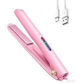 Cordless Hair Straightener and Curler 2 in 1 Ceramic Flat Iron Mini Hot Tools Straight Curl for Women Men USB Rechargeable, Pink