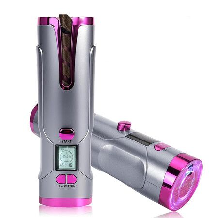 Cordless Automatic Rotating Curling Iron, 5200mAh USB Rechargeable Beach Wave Curler with U-Shape Anti-Tangle Barrel, for Long Hair