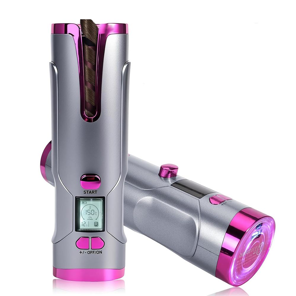 Cordless Automatic Rotating Curling Iron, 5200mAh USB Rechargeable Beach Wave Curler with U-Shape Anti-Tangle Barrel, for Long Hair