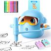 Drawing Robot for Boys Girls Montessori Painting Toys for 3 4 5 6 7 8 Year Old, Voice Interactive Educational Drawing Machine with 100 Cards, Blue