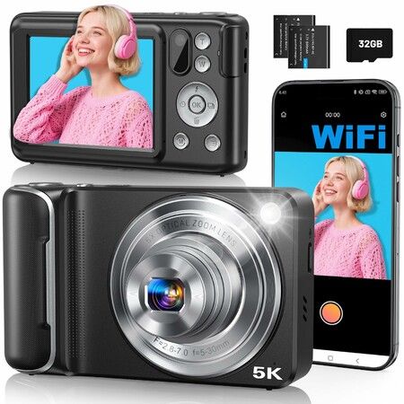5K Digital Camera for Photography,64MP Touchscreen WiFi Camera with AF 6X Optical & 16X Digital Zoom,Dual-Lens Vlogging Camera,Compact Camera with Flash