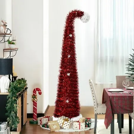 1.5M Red Hat Christmas Decorations Pop Up Tilted Neck Tree Tabletop Ornament Set Xmas Holiday Party Scene Props Christmas Birthday Gift COL Red
