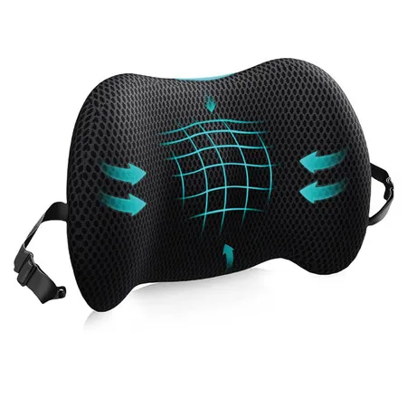 Lumbar Support Pillow for Office Chair Car Lumbar Pillow Lower Back Relief Memory Foam Back Cushion with 4D Mesh Cover Adjustable Straps