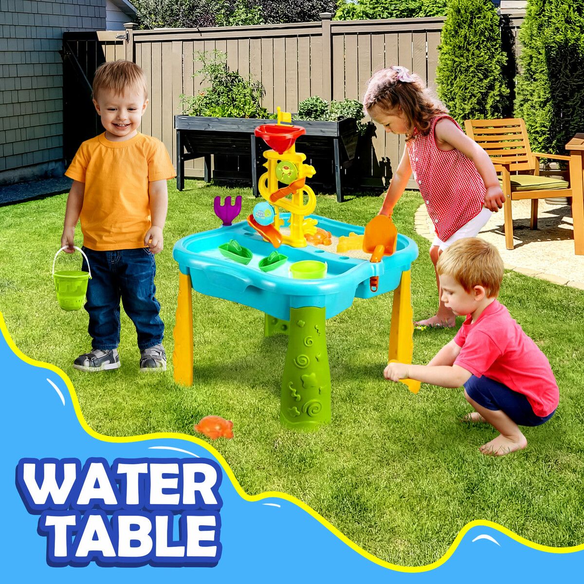 2 in 1 Sand and Water Table Set Sensory Sandpit Station Play Ground Summer Beach Park Outdoor Backyard Pretend Pool Educational Toys Childrens