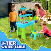 Waterfall Water Table Sand Pit Play Ground Activity Centre Playset Pool Beach Toys Education Summer Outside Backyard Sensory Waterplay Station 3 Tier
