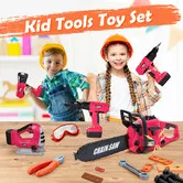 5 in 1 Kids Tool Set Toys Construction Kit Hardware Flashlight Electric Drill Chainsaw Reciprocating Saw Pretend Play Toddler Roleplay STEM Education