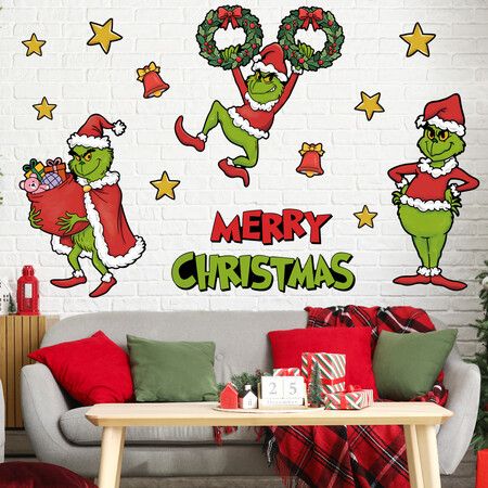 13Pcs Grinch Christmas Home Decor,Christmas Grinch Stickers,Indoor Outdoor Christmas Decorations For Home,Wall,Window,Garage Door