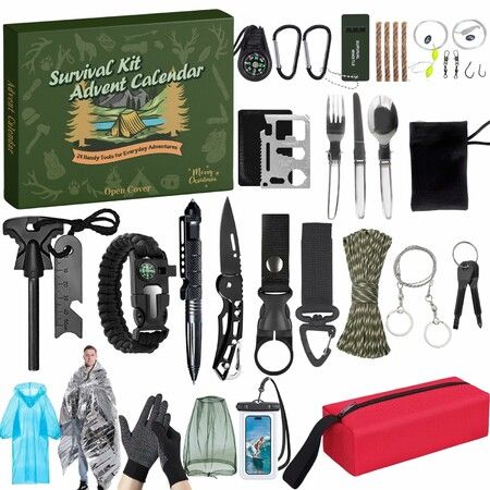 Survival Kit Advent Calendar for Men 2025,24-Day Christmas Countdown with Outdoor Tools