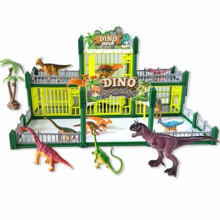 137PCS  Jurassic Dinosaur Playground Toy Set  STEM Construction Toys with 13 Realistic Dino Fence & Villa Interactive Play Kit for Prehistoric Adventure