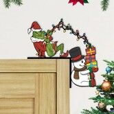 Christmas Door Corner Decoration,Grinch Top Door Frame,Christmas Frame Decoration with Double-sided Tape,Wooden Front Christmas Decoration for Home