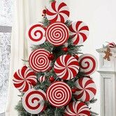 Christmas Decorations Indoor Tree Picks, 8 pcs Large Red White Peppermint Lollipop Christmas Picks for Xmas Tree Topper