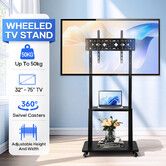 Mobile TV Stand Mount Bracket Floor Trolley 32-75 Inch LED LCD Screen Monitor Television Cart Media Storage Shelf Tray Adjustable Rolling Swivel Black